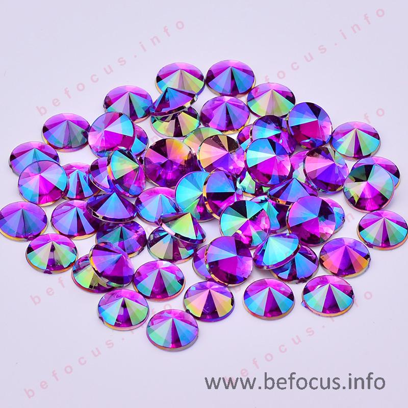 4 5 6 10mm Purple AB Rivoli Crystal Rhinestone Applique Flatback Acrylic Gems Round Crystal Stones Non Hotfix Strass for Clothes