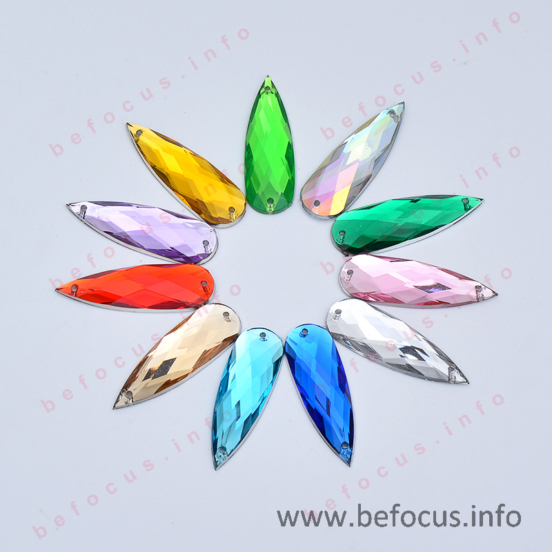 Hot Selling 1030mm Sew On Colorful Drops Rhinestone Acrylic Applique Sewing Big Crystal Stone Flat Back Strass for Clothes