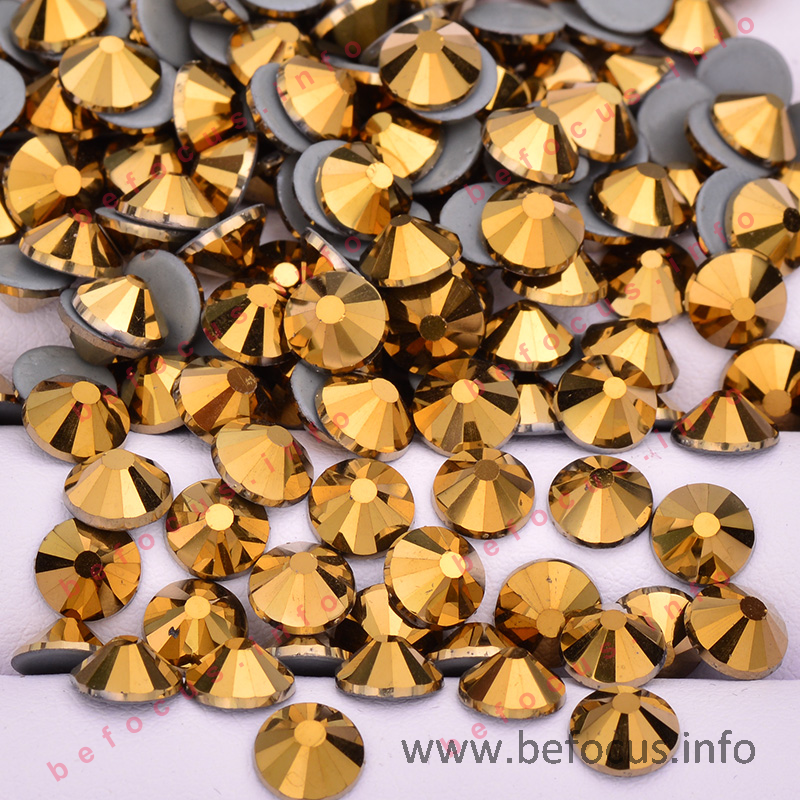 SS 6 8 10 12 16 20 30 Gold Hotfix Glass Rhinestones Hot Fix Crystal Stones Flatback Iron On Strass For DIY Clothes