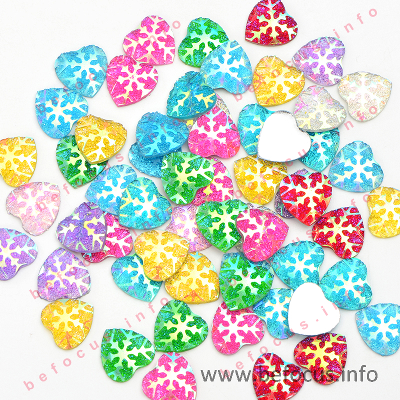 12mm Glitter Flatback Resin Crystal Stones Non Sewing Colorful AB Heart Rhinestone Applique for Crafts