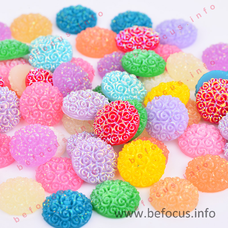 12mm Mix Color Round Resin Beads Flat Back Crystal Stones Flowers Rhinestones for DIY Crafts