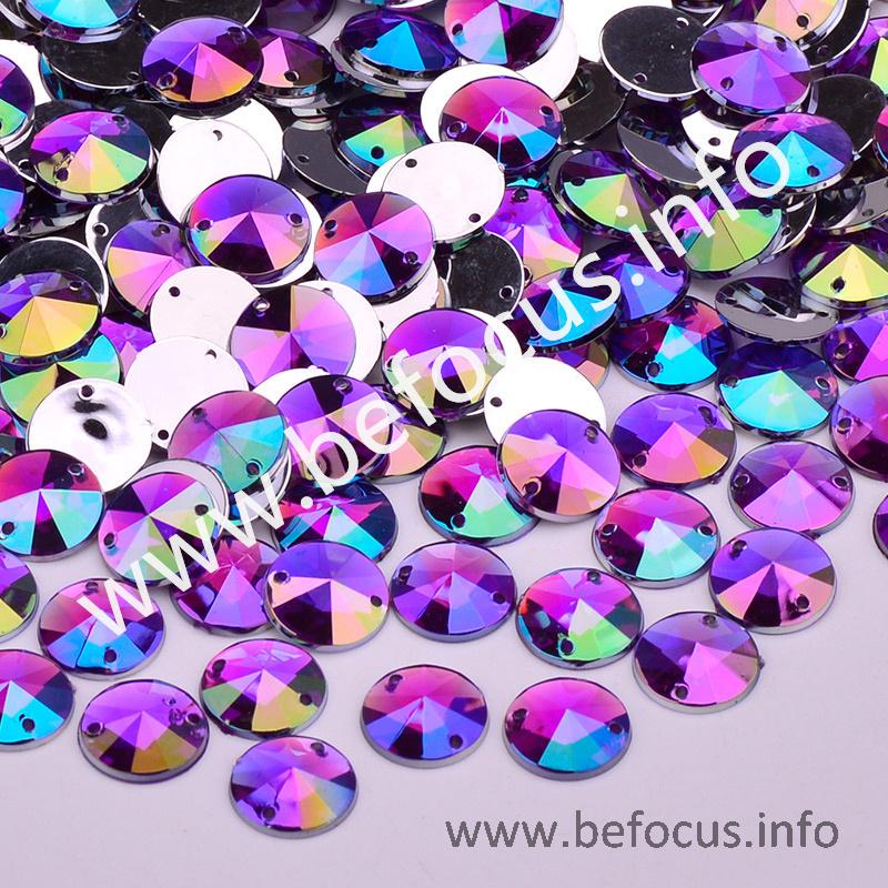 10mm Sew On Mix Color AB Crystal Stones Round Rivoli Acrylic Strass Sewing Flatback Rhinestones for Clothes