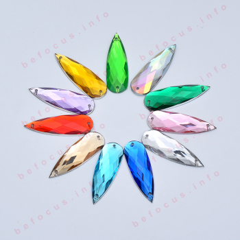 Hot Selling 1030mm Sew On Colorful Drops Rhinestone Acrylic Applique Sewing Big Crystal Stone Flat Back Strass for Clothes