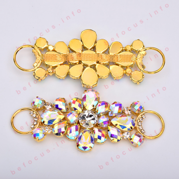 50115mm Sewing Blue AB Strass Flower Applique Crystal Buckle Bikini Connector Glass Rhinestone Chain for Bra Dress Decoration