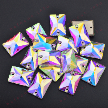 Sew On Glass Rhinestones Flat Back Rectangle Stones K9 Crystal AB Rhinestones for Garment Decoration