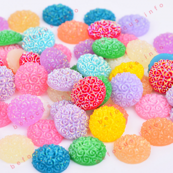12mm Mix Color Round Resin Beads Flat Back Crystal Stones Flowers Rhinestones for DIY Crafts