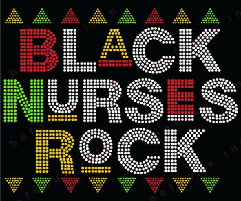 Hotfix Crystal Black Nurses Rock Rhinestones Transfer Design