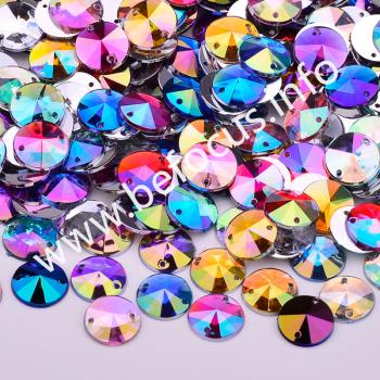 10mm Sew On Mix Color AB Crystal Stones Round Rivoli Acrylic Strass Sewing Flatback Rhinestones for Clothes