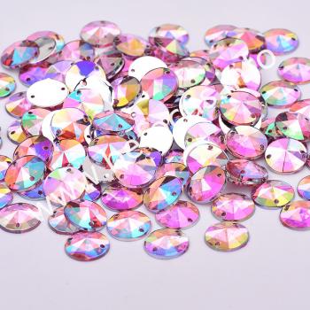 10mm Sew On Mix Color AB Crystal Stones Round Rivoli Acrylic Strass Sewing Flatback Rhinestones for Clothes