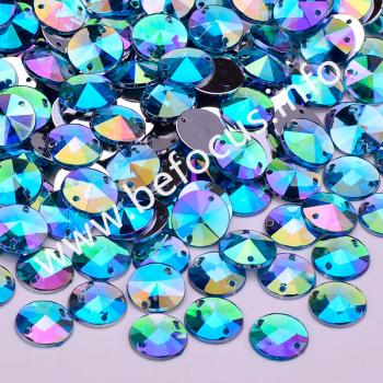 10mm Sew On Mix Color AB Crystal Stones Round Rivoli Acrylic Strass Sewing Flatback Rhinestones for Clothes