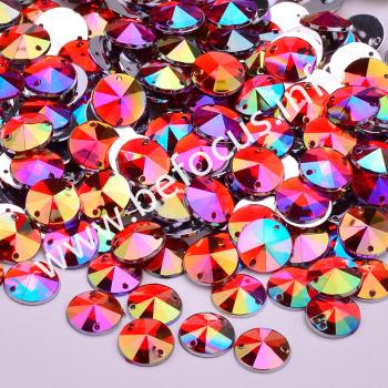 10mm Sew On Mix Color AB Crystal Stones Round Rivoli Acrylic Strass Sewing Flatback Rhinestones for Clothes