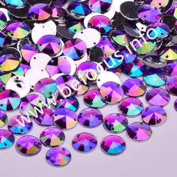 10mm Sew On Mix Color AB Crystal Stones Round Rivoli Acrylic Strass Sewing Flatback Rhinestones for Clothes