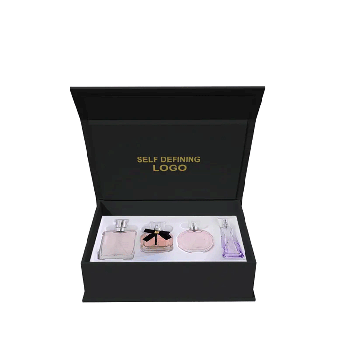 High-end gift box with a black clamshell perfume set
