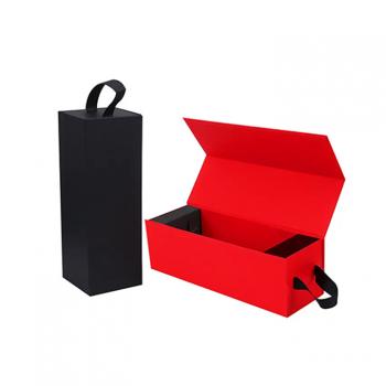 Foldable single bottle wine box with handle