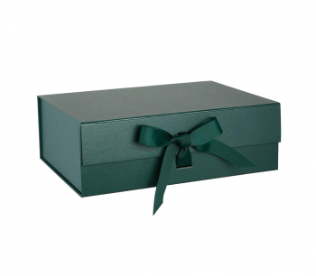 Green Folding Gift Box With Bow Ribbon