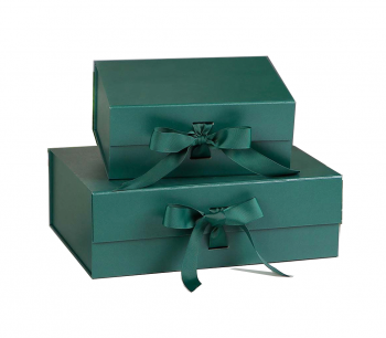 Green Folding Gift Box With Bow Ribbon